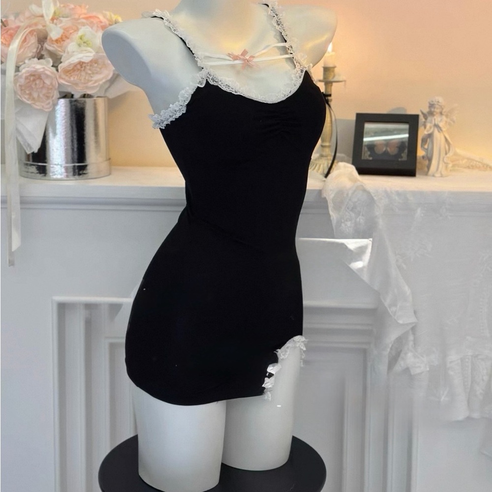 Black Lace Trim Mini Dress